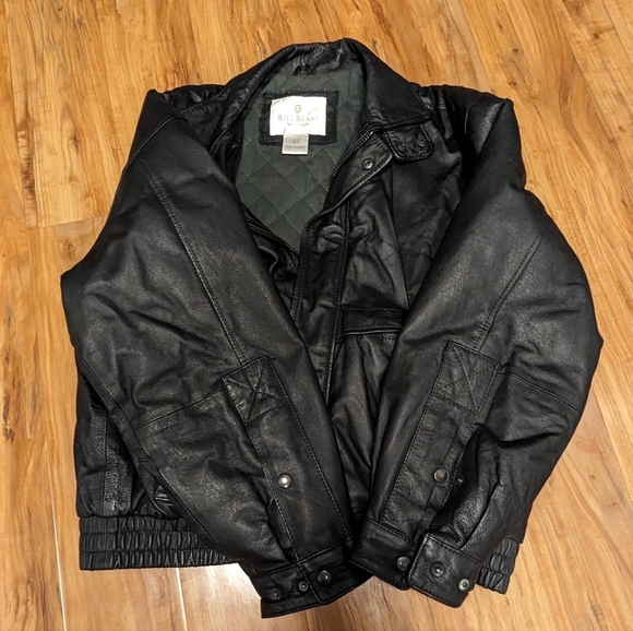 Genuine Leather Bomber Jacket Men's Large Black EUC Biker Bill Blass Vintage - Picture 6 of 6